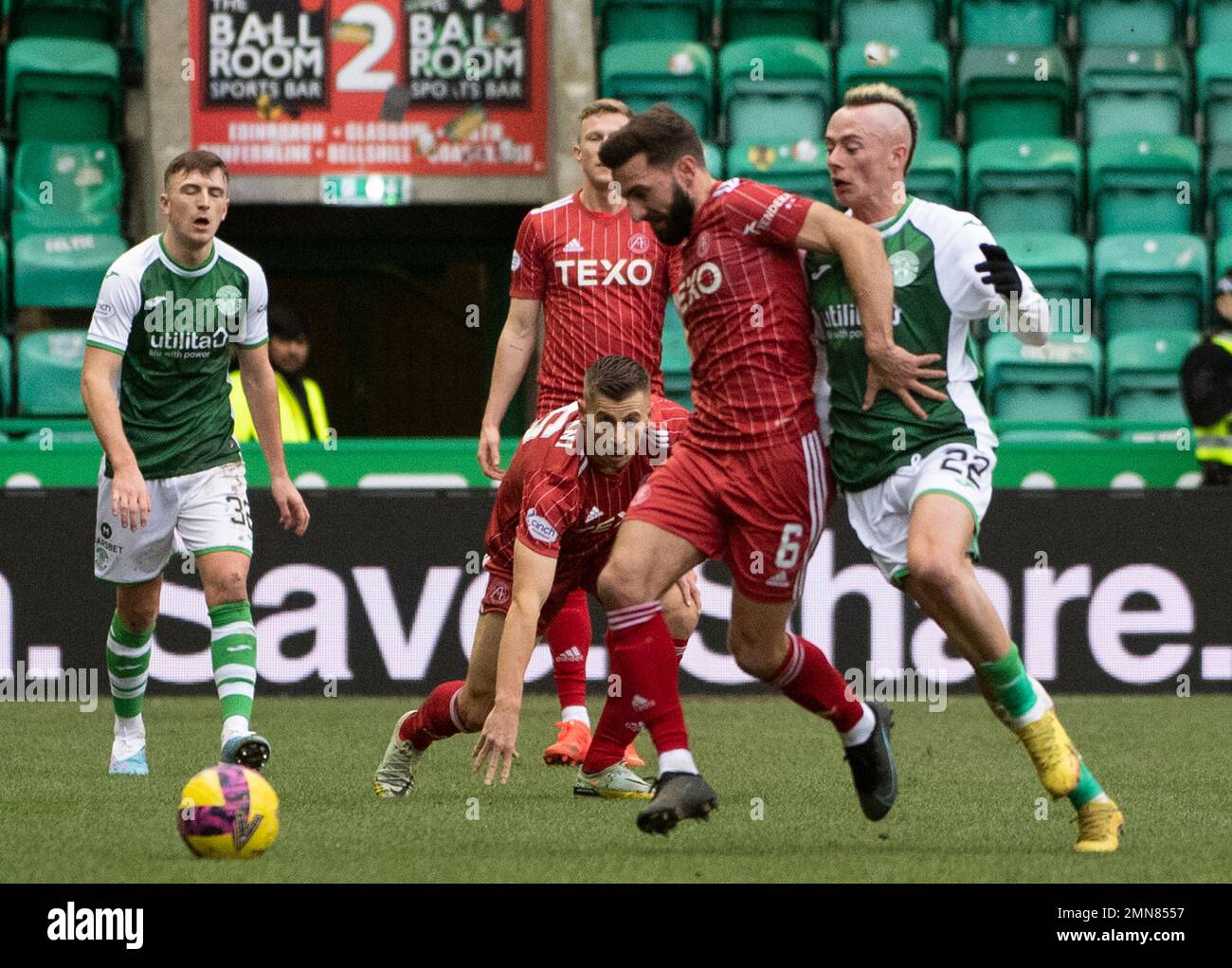 Cinch Premiership - Hibernian FC contro Aberdeen FC 28/1/2023. Hibernian ospita Aberdeen nella Cinch Premiership al Easter Road Stadium, Edimburgo, Foto Stock