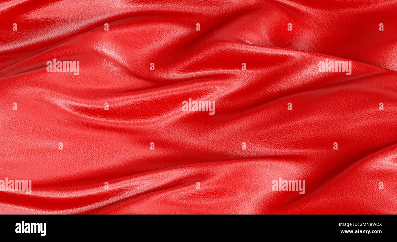 sfondo a onde in pelle rossa. rendering 3d Foto Stock
