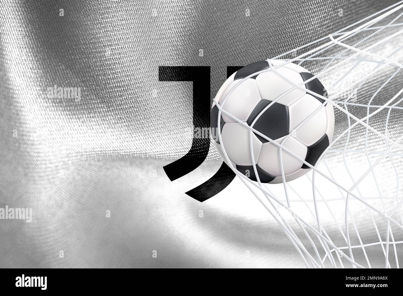 UEFA Champions League 2023, bandiera Juventus F.C. con pallone da calcio in  rete, UEFA Wallpaper, 3D lavoro e 3D immagine. Yerevan, Armenia - 2023  gennaio 27 Foto stock - Alamy