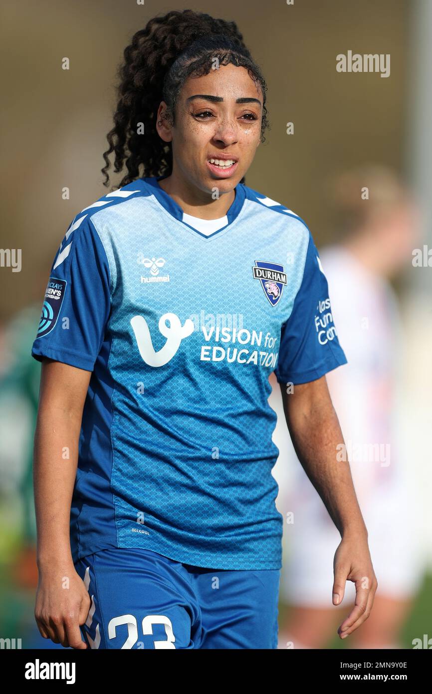 JESS CLARKE of Durham Women durante la partita della fa Cup 4th Round tra il Durham Women FC e il Crystal Palace al castello di Maiden, Durham, domenica 29th gennaio 2023. (Credit: Marco Fletcher | NOTIZIE MI) Credit: NOTIZIE MI & Sport /Alamy Live News Foto Stock