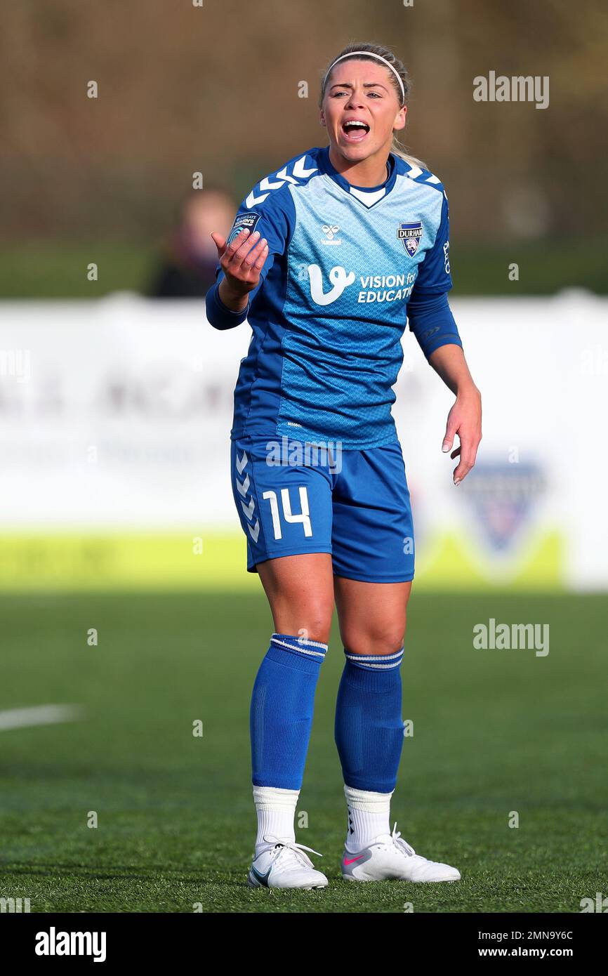 BECKY SALICKI of Durham Women durante la partita della fa Cup 4th Round tra il Durham Women FC e il Crystal Palace al castello di Maiden, Durham, domenica 29th gennaio 2023. (Credit: Marco Fletcher | NOTIZIE MI) Credit: NOTIZIE MI & Sport /Alamy Live News Foto Stock