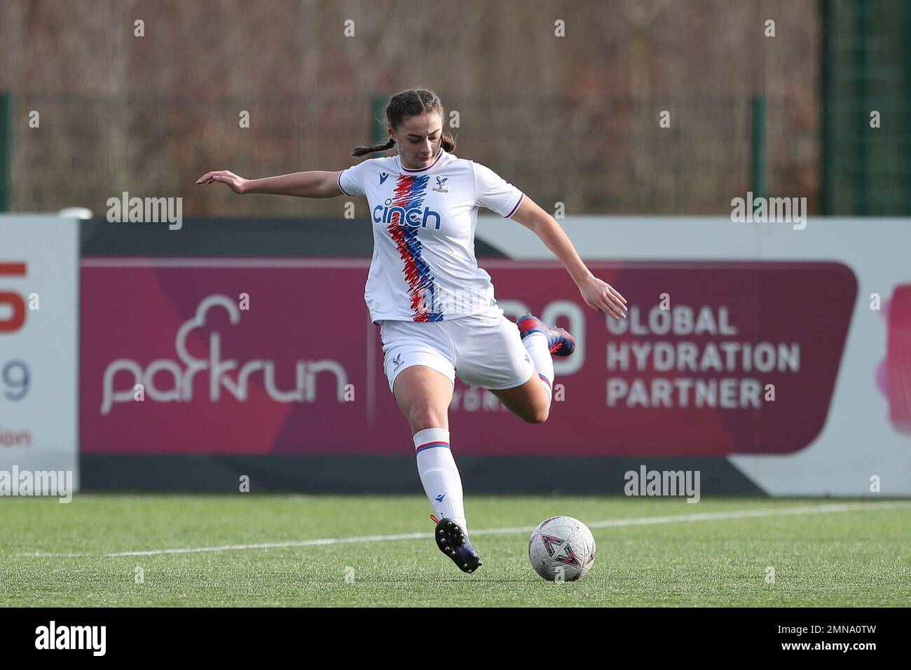 CRYSTAL Palace's LIZZIE WALDIE durante la partita della fa Cup 4th Round tra il Durham Women FC e il Crystal Palace al Castello di Maiden, Durham, domenica 29th gennaio 2023. (Credit: Marco Fletcher | NOTIZIE MI) Credit: NOTIZIE MI & Sport /Alamy Live News Foto Stock