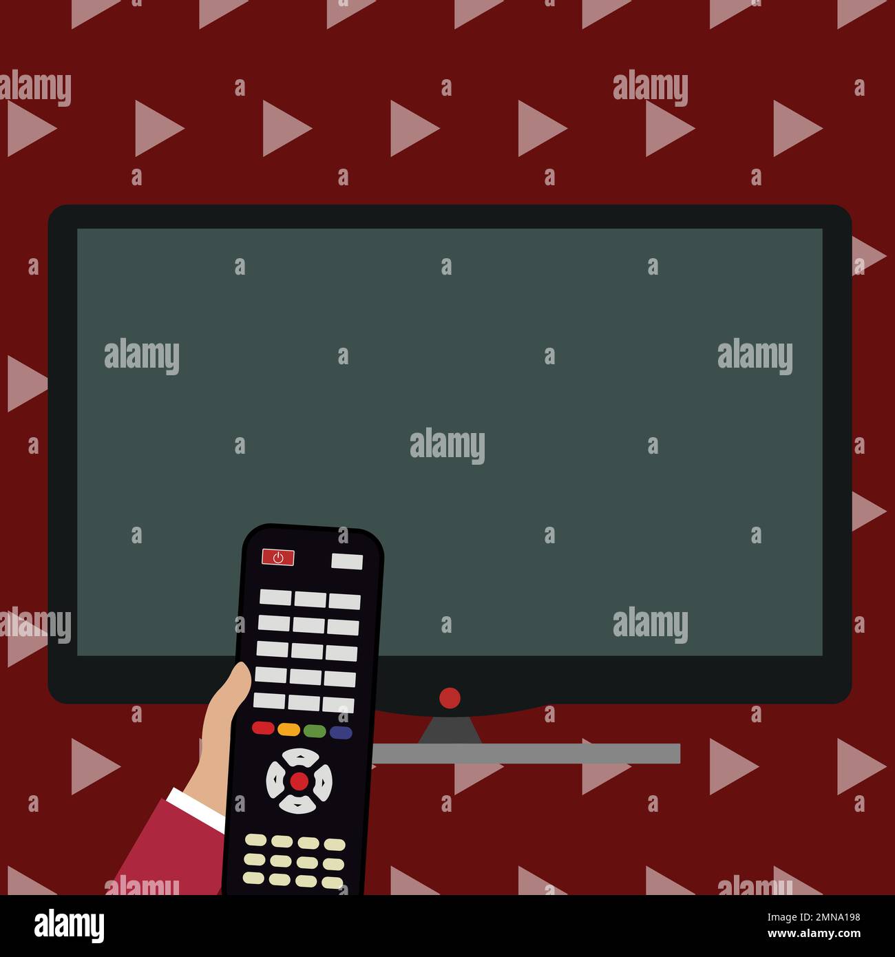 Immagine con TV e telecomando. Informazioni importanti sullo schermo. Il monitor contiene il messaggio principale. Display con colori luminosi Illustrazione Vettoriale