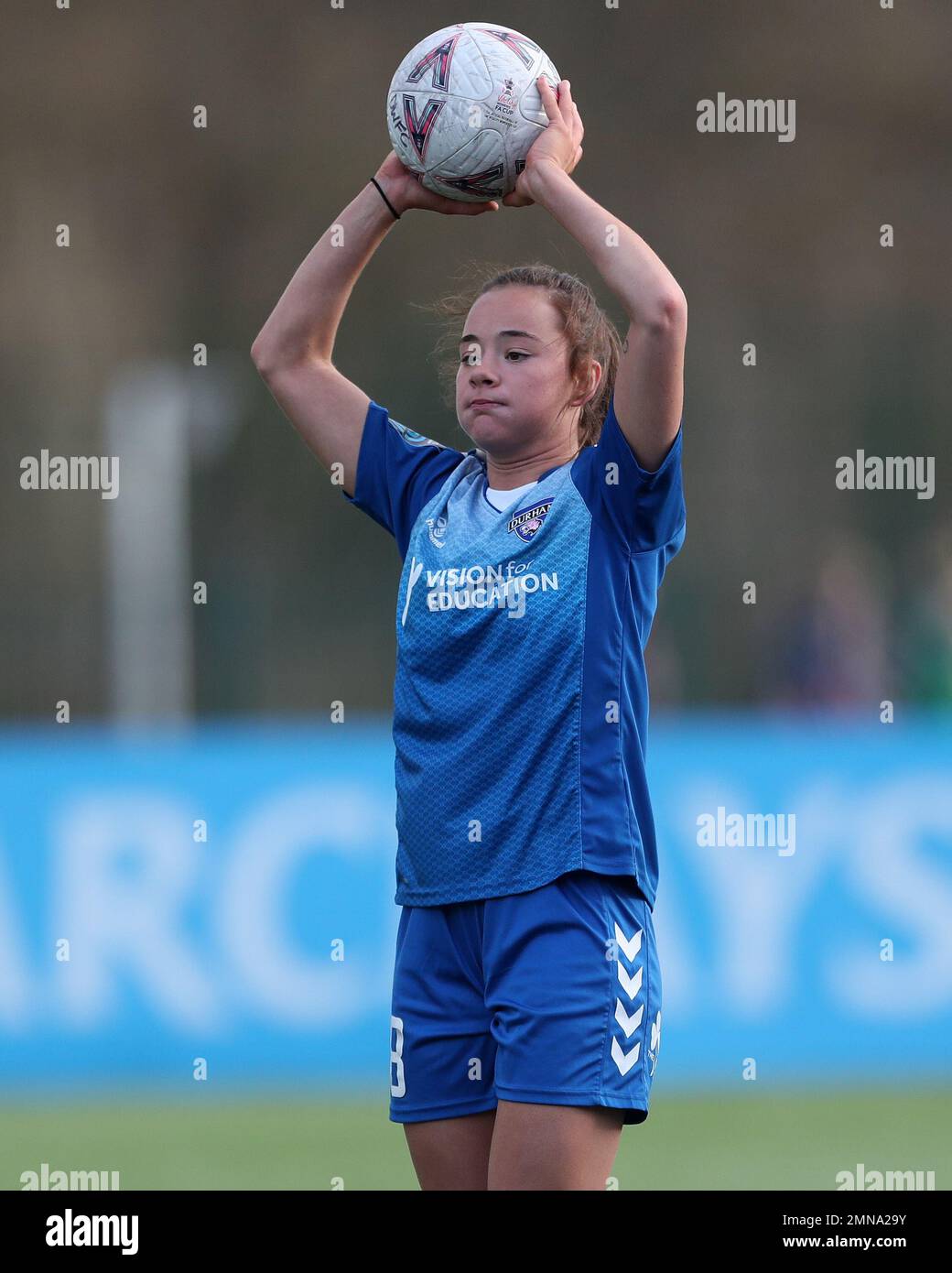 Durham Women's GRACE AYRE durante la partita della fa Cup 4th Round tra il Durham Women FC e il Crystal Palace a Maiden Castle, Durham, domenica 29th gennaio 2023. (Credit: Marco Fletcher | NOTIZIE MI) Credit: NOTIZIE MI & Sport /Alamy Live News Foto Stock