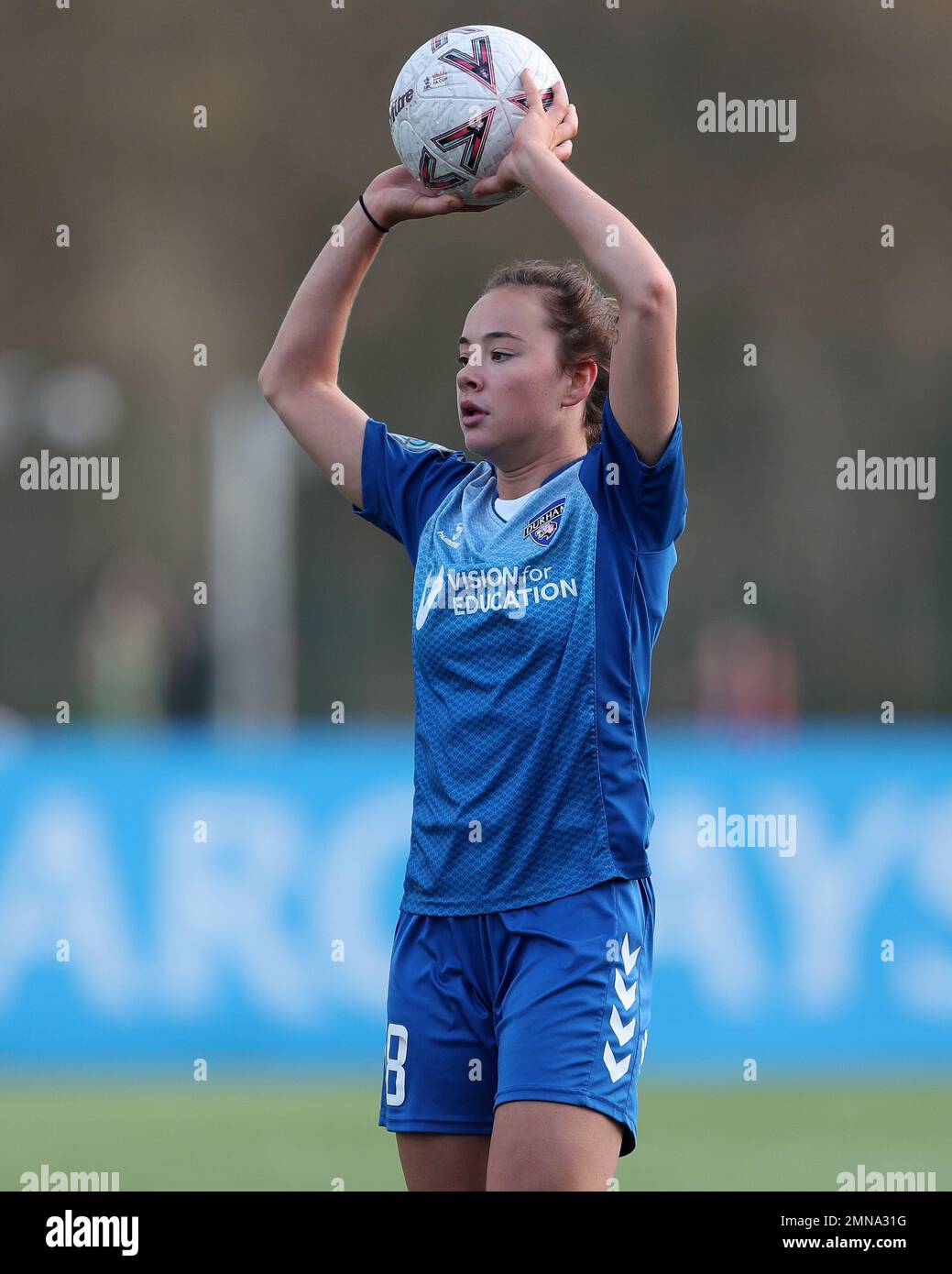 GRACE AYRE of Durham Women durante la partita della fa Cup 4th Round tra il Durham Women FC e il Crystal Palace a Maiden Castle, Durham, domenica 29th gennaio 2023. (Credit: Marco Fletcher | NOTIZIE MI) Credit: NOTIZIE MI & Sport /Alamy Live News Foto Stock
