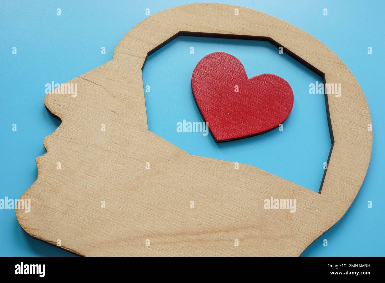 La figura è in forma di testa e di cuore all'interno. Concetto di amore ed empatia. Foto Stock