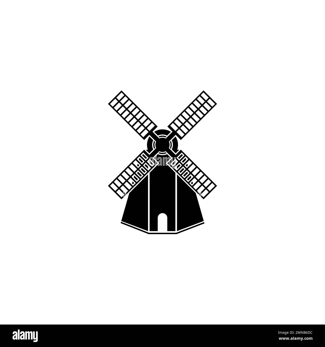 Disegno piano di illustrazione del vettore del logo del mulino a vento. Foto Stock