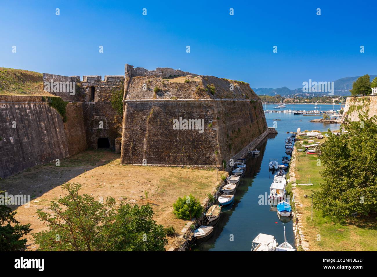 Mura della vecchia fortezza a Kerkyra, Corfù Foto Stock