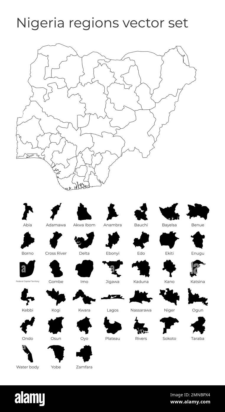 Mappa della Nigeria con forme di regioni. Mappa vettoriale vuota del Paese con le regioni. Confini del paese per la vostra infografica. Illustrazione vettoriale. Illustrazione Vettoriale