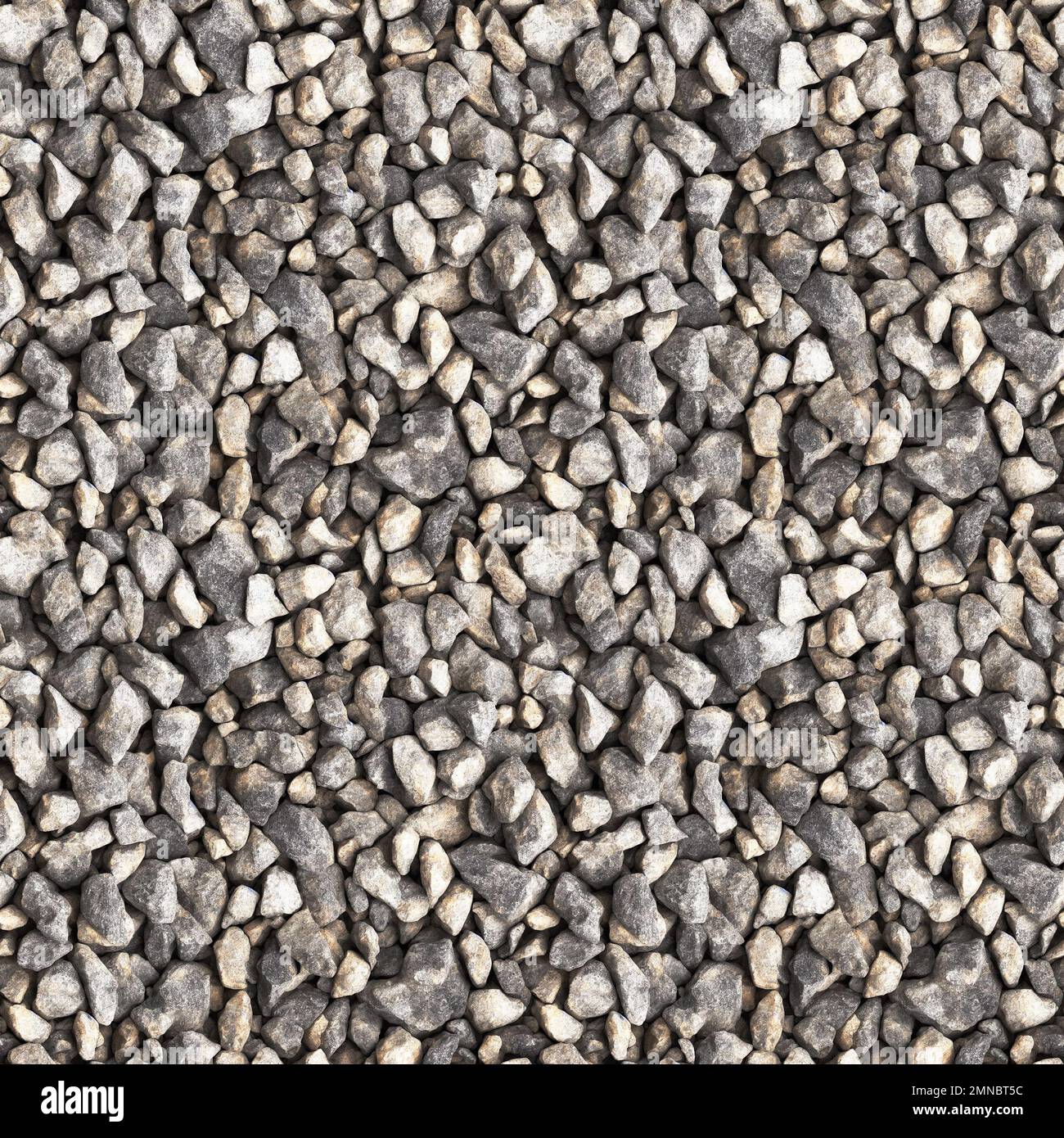 Superficie di miscela di pietra frantumata di frazioni diverse, struttura di pietra. Rendering 3D. Sfondo senza giunture Foto Stock
