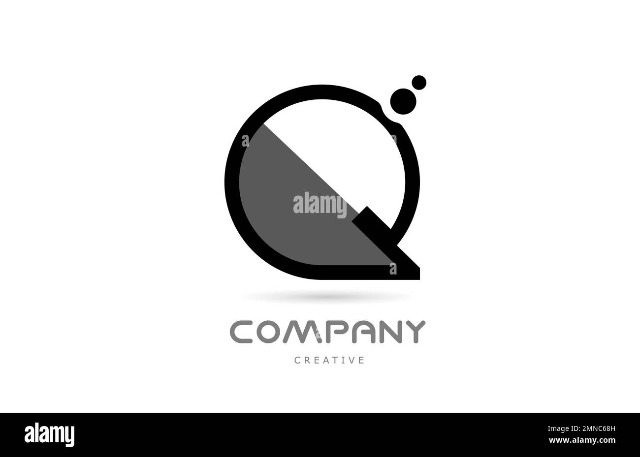 Q icona del logo con lettera geometrica in alfabeto bianco nero con punti. Modello creativo per l'azienda Illustrazione Vettoriale