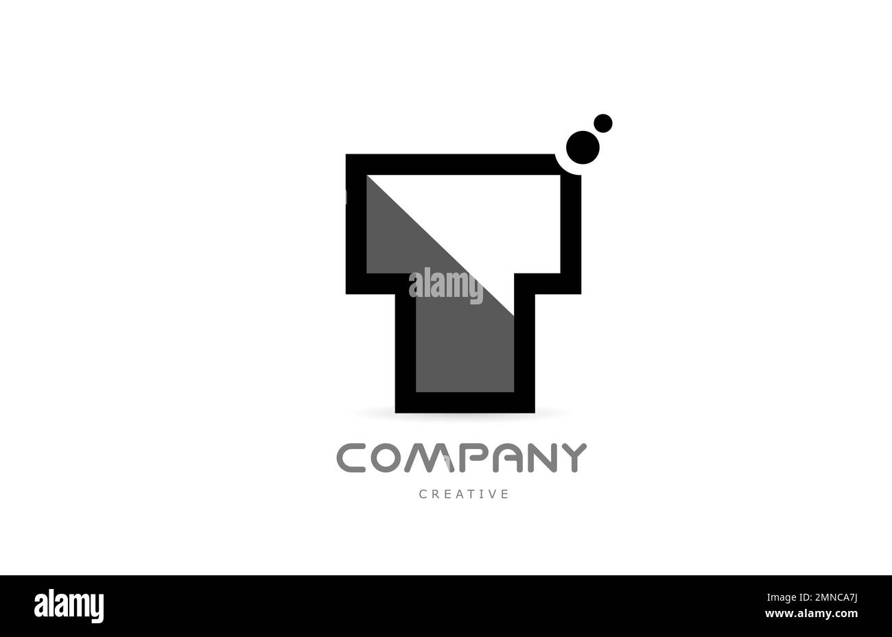 T icona del logo con lettere geometriche bianche nere con punti. Modello creativo per l'azienda Illustrazione Vettoriale