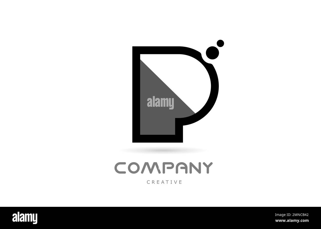 P icona del logo con lettera geometrica bianca nera con punti. Modello creativo per l'azienda Illustrazione Vettoriale