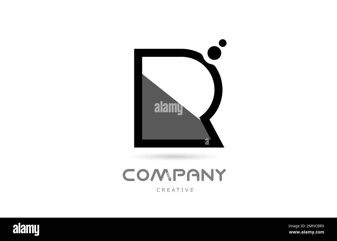 R icona del logo con lettera geometrica in alfabeto bianco nero con punti. Modello creativo per l'azienda Illustrazione Vettoriale