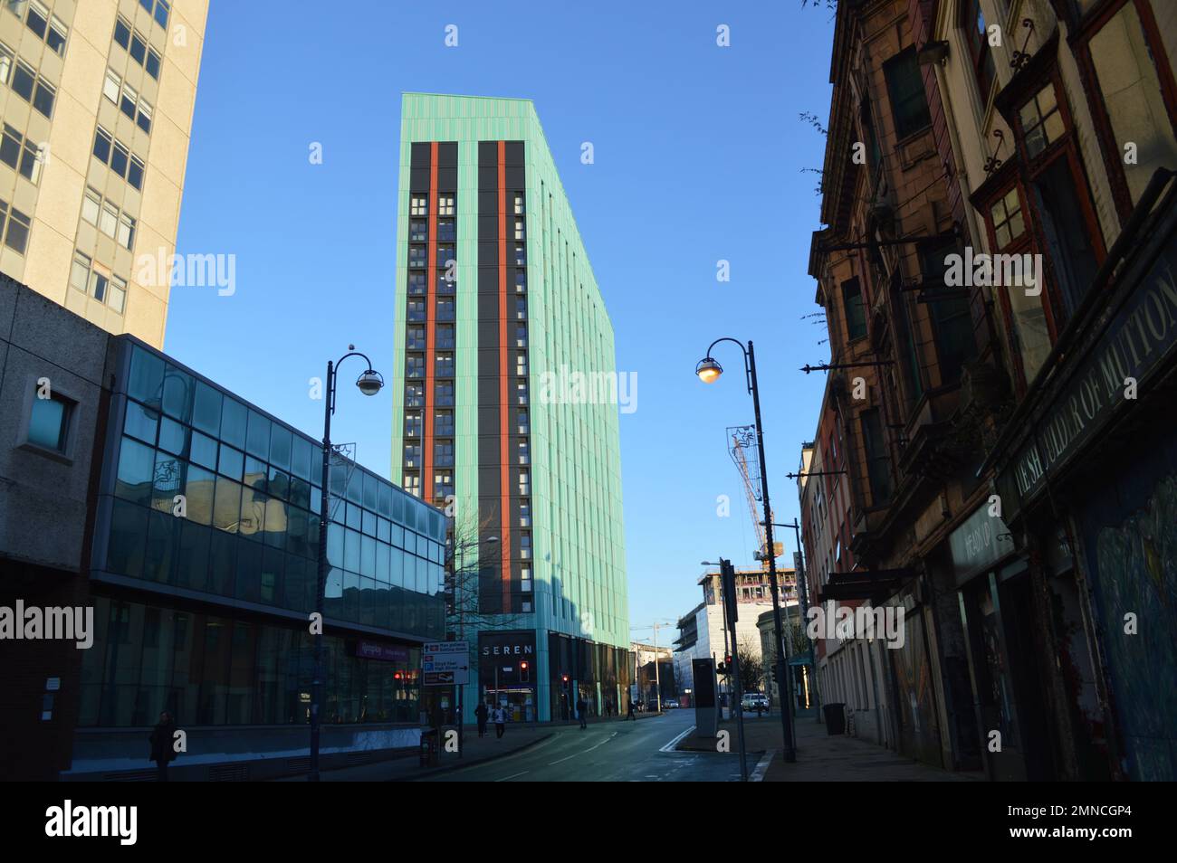 26th gennaio 2023, Swansea, Galles, Regno Unito. Vista dell'edificio Seren Student Accommodation da High Street. Foto Stock