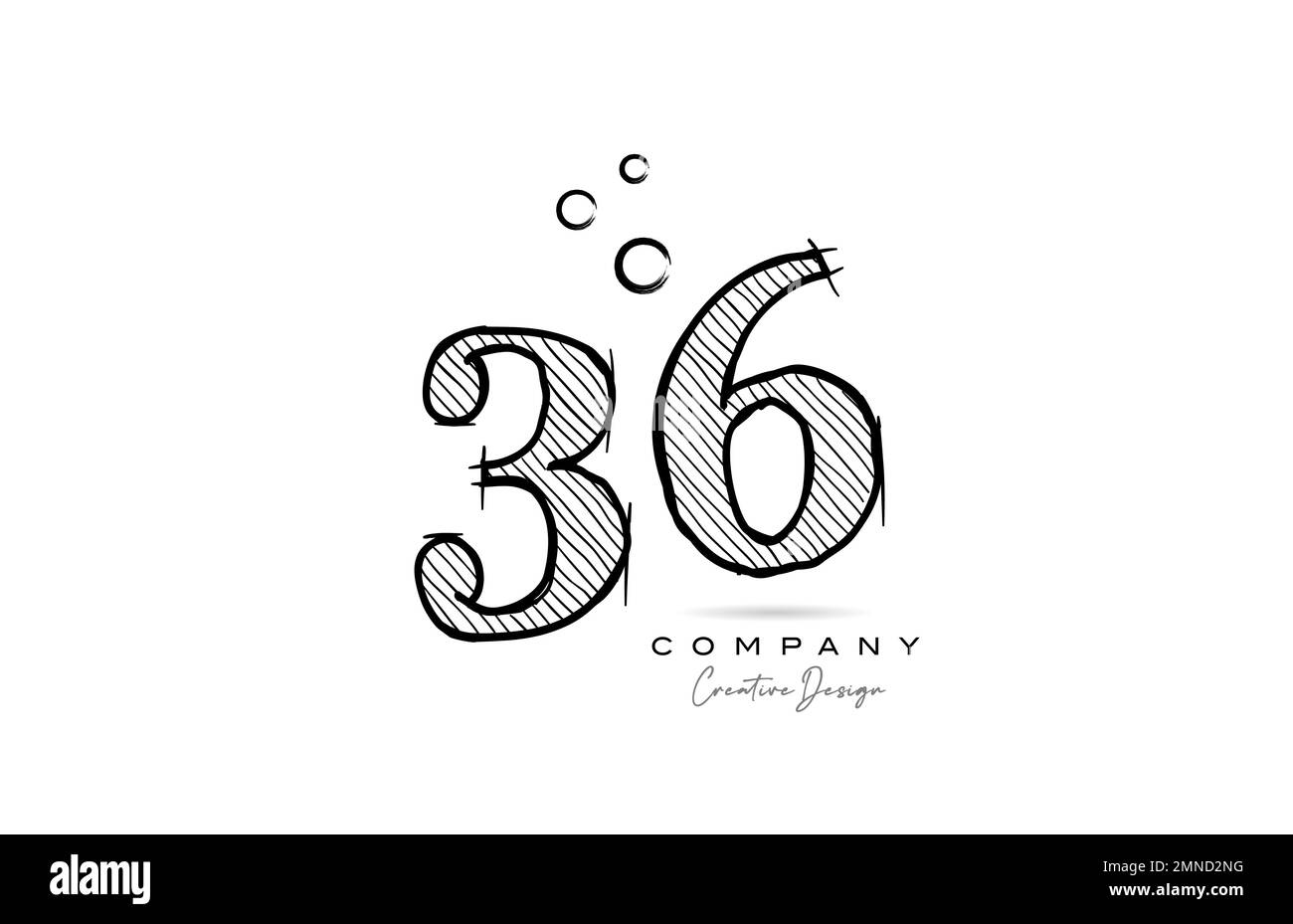disegno a mano numero 36 logo icona design per modello aziendale o business. Logotipo creativo in stile matita Illustrazione Vettoriale
