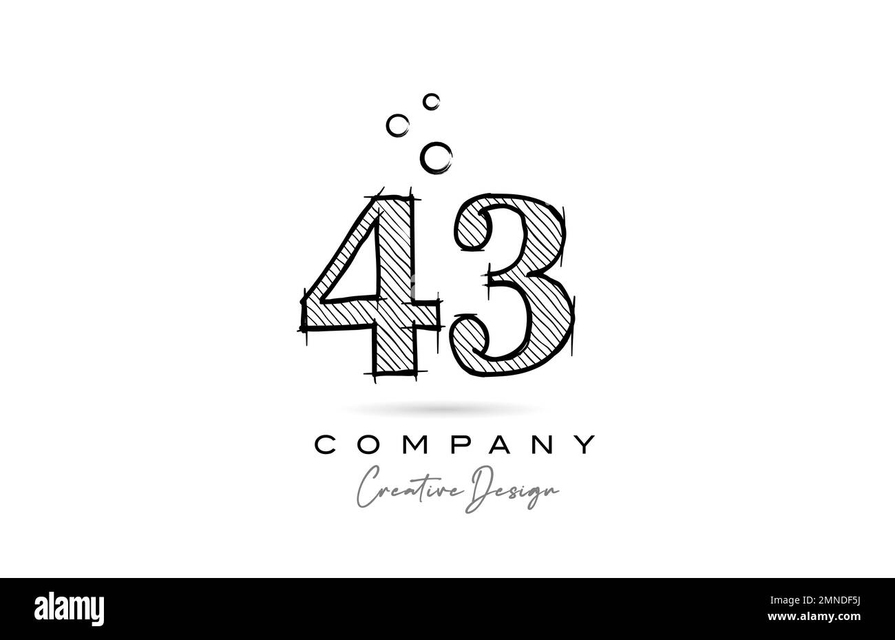 disegno a mano numero 43 logo icona design per modello aziendale o business. Logotipo creativo in stile matita Illustrazione Vettoriale