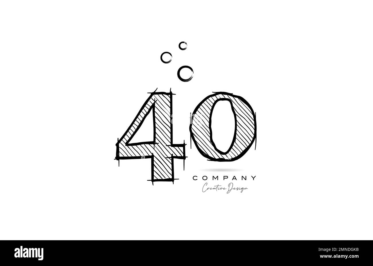 disegno a mano numero 40 logo icona design per modello aziendale o business. Logotipo creativo in stile matita Illustrazione Vettoriale