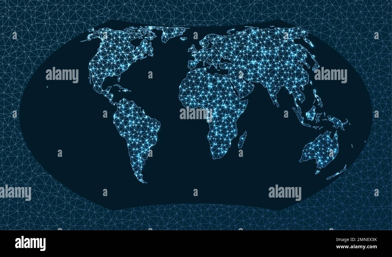 Mappa di rete del mondo. Proiezione Wagner 7. Rete mondiale. Elegante mappa dei collegamenti. Illustrazione vettoriale. Illustrazione Vettoriale
