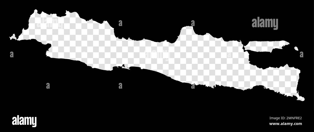 Mappa stencil di Java. Mappa trasparente semplice e minima di Java. Rettangolo nero con forma tagliata dell'isola. Illustrazione vettoriale brillante. Illustrazione Vettoriale