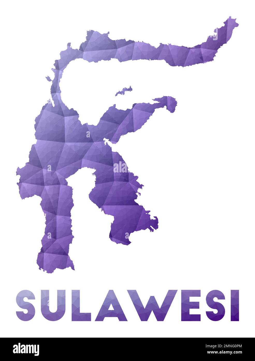 Mappa di Sulawesi. Bassa illustrazione poly dell'isola. Design geometrico viola. Illustrazione del vettore poligonale. Illustrazione Vettoriale