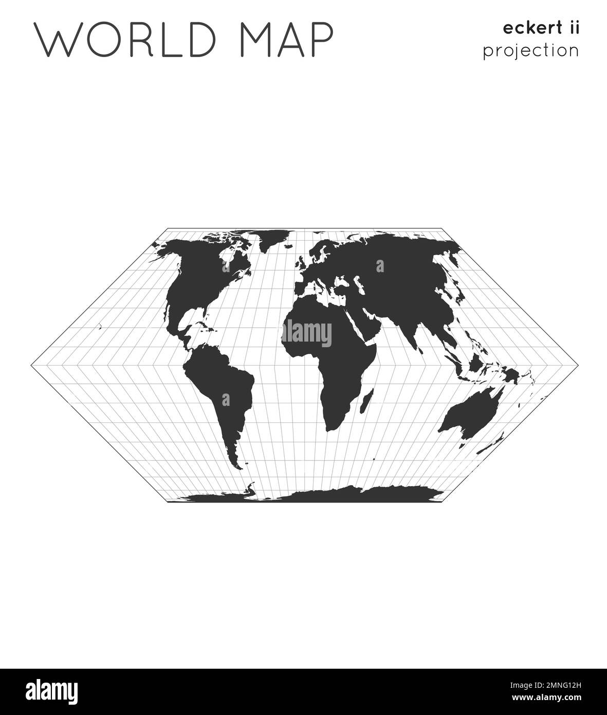 Mappa del mondo. Globo in proiezione eckert II, con stile linee a reticolo. Illustrazione vettoriale moderna. Illustrazione Vettoriale