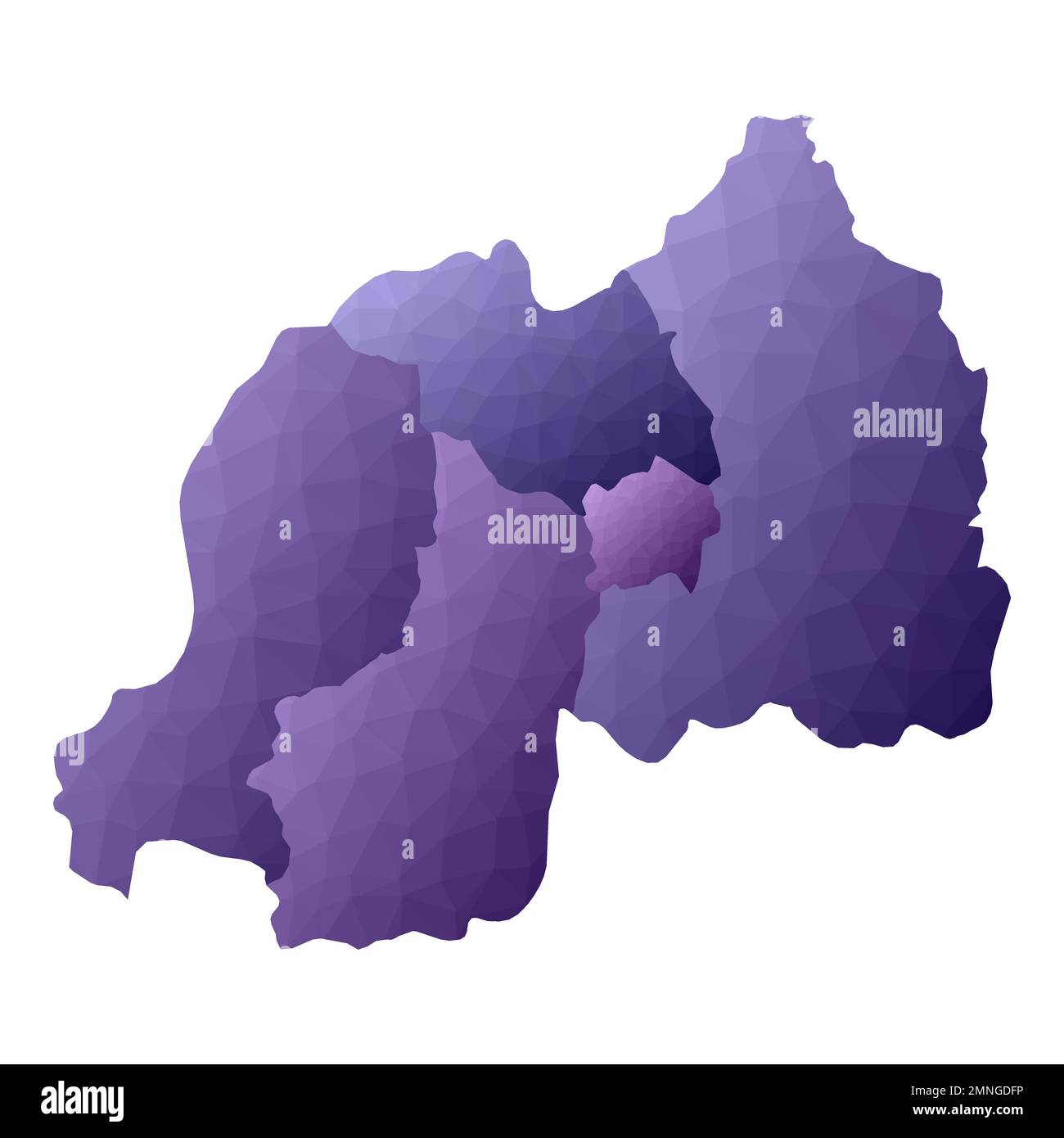 Mappa del Ruanda. Stile geometrico contorno paese. Illustrazione vettoriale viola fantasia. Illustrazione Vettoriale