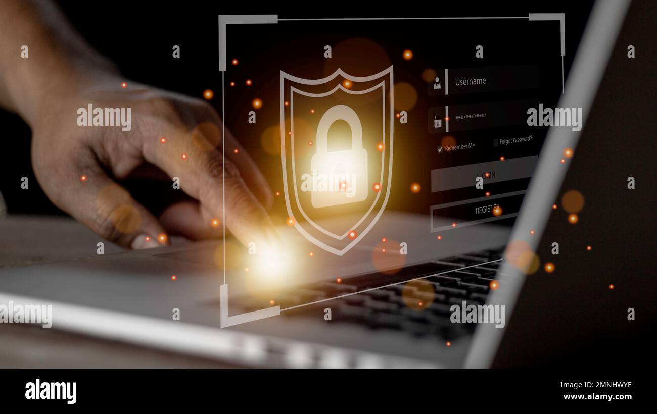 Online cyberspazio internet cyberspazio legge norme diritti regolamentazione sicurezza blocco protezione contro copyright abuso condotta. Icona lucchetto digitale, CY Foto Stock