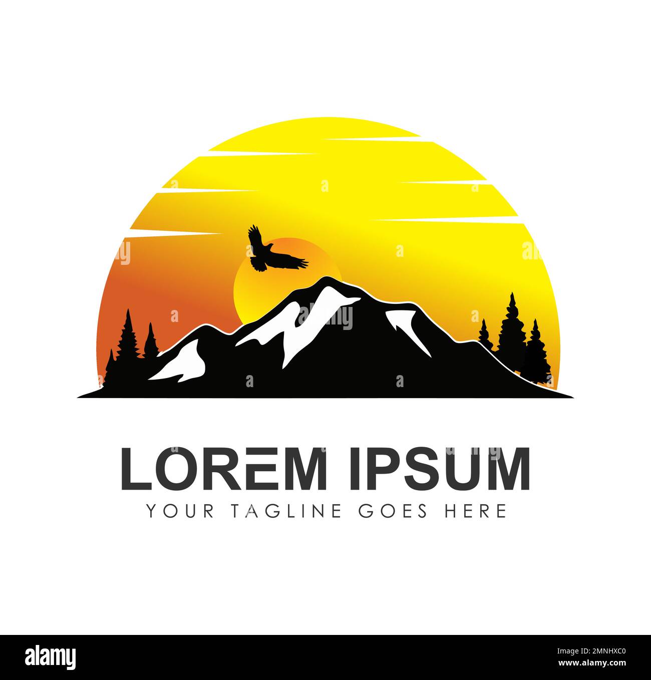 Montagne e Luna scenari Tramonto Logo Vector Sign Illustration in bianco sfondo isolato Illustrazione Vettoriale