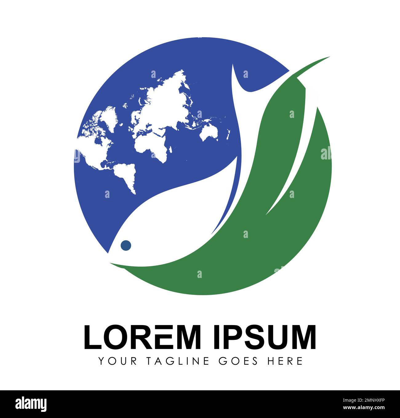 Fish Globe Logo icona vettoriale Firma illustrazione su sfondo bianco isolato Illustrazione Vettoriale