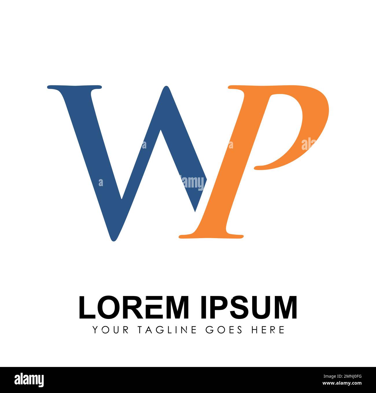 Logo Monogram vettore lettere iniziali WP Firma illustrazione su sfondo bianco isolato Illustrazione Vettoriale