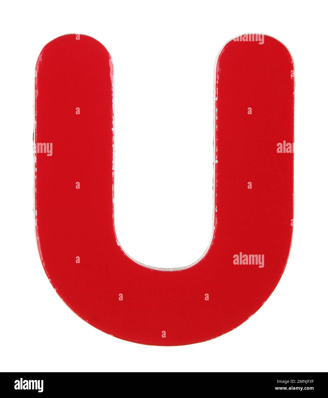 Lettera magnetica U maiuscola su bianco con percorso di ritaglio Foto Stock