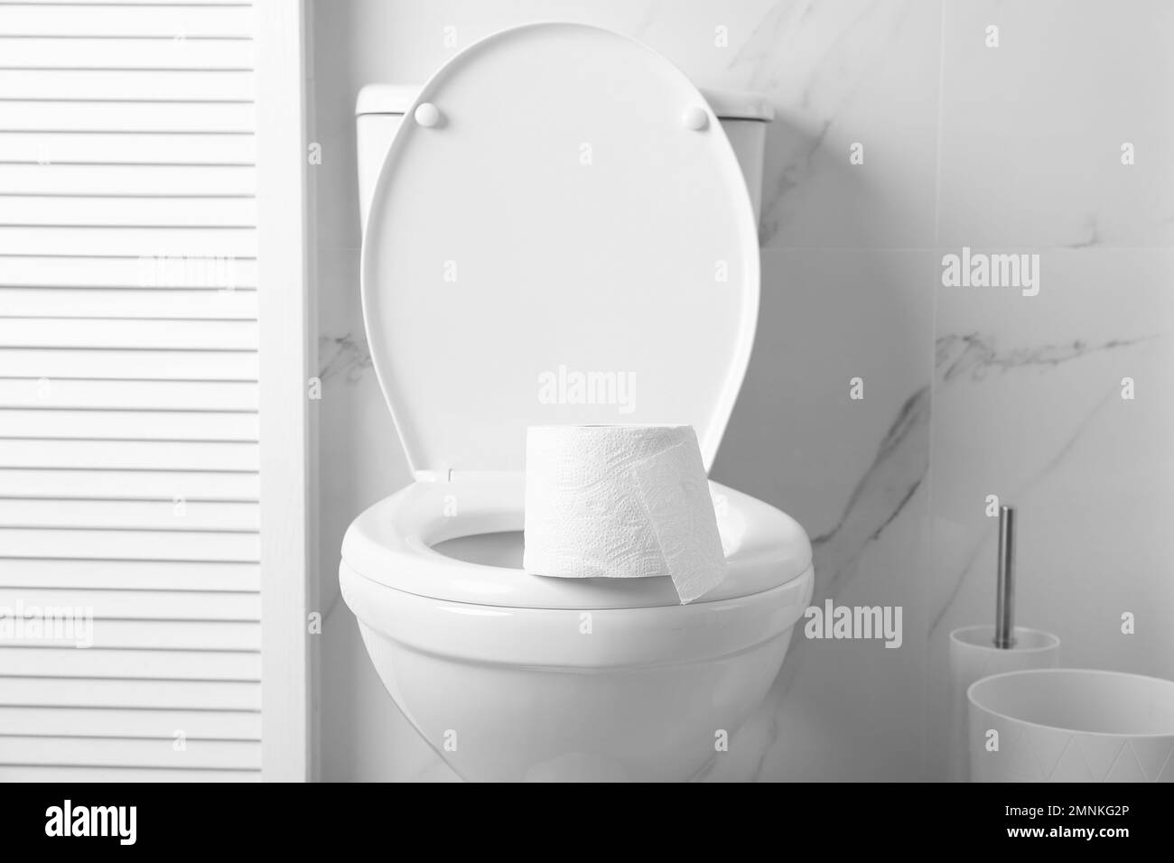 Nuovo rotolo di carta sul water in bagno Foto Stock
