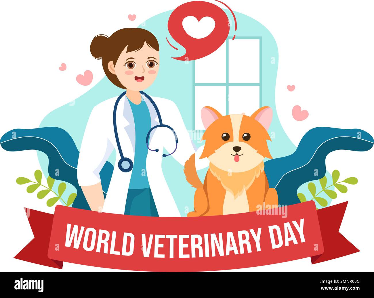 Giornata veterinaria del mondo il 29 aprile Illustrazione con cani o gatti del medico e degli animali carini in cartoon piano disegnati a mano per i modelli della landing page Illustrazione Vettoriale