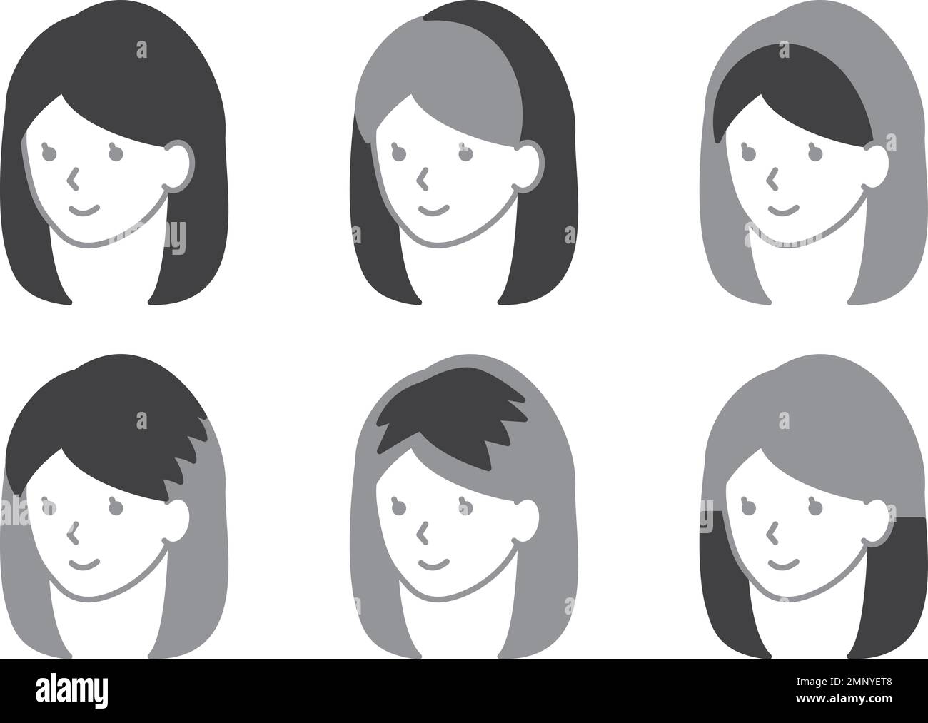 Tipi di parrucche per capelli lunghi. Semplice icona monocromatica del volto. Illustrazione Vettoriale