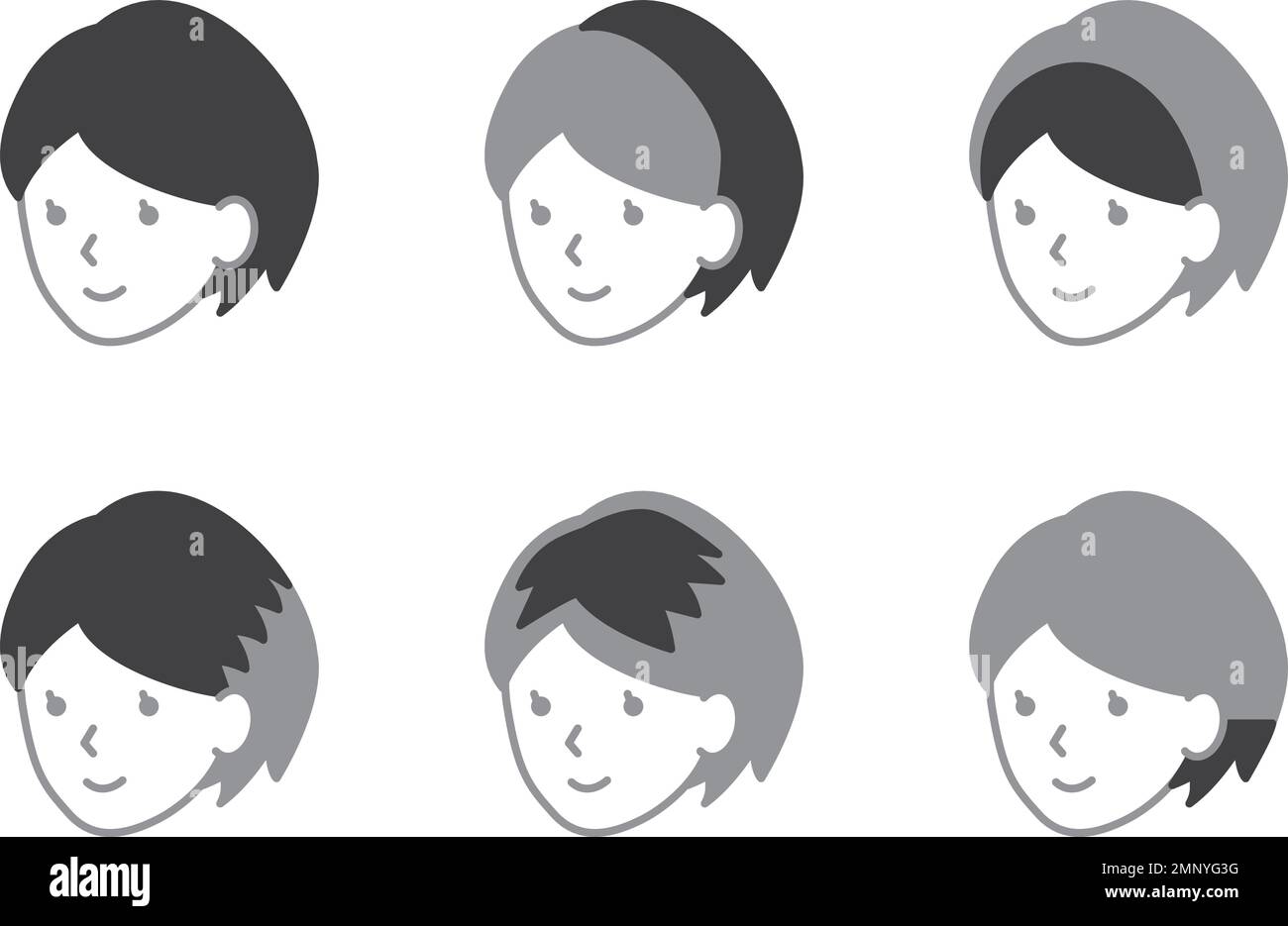 Tipi di parrucche per capelli corti. Semplice icona monocromatica del volto. Illustrazione Vettoriale