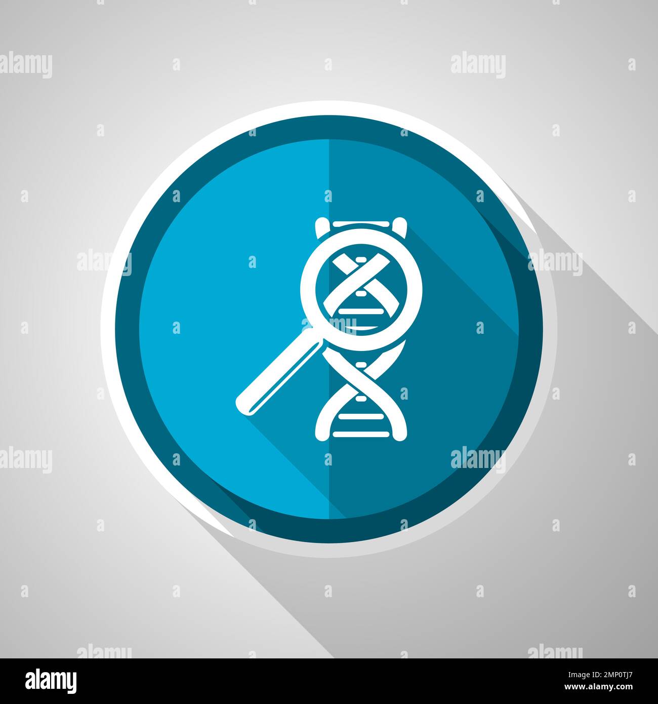 DNA, simbolo della ricerca genetica, icona blu vettoriale a disegno piatto con lunga ombra Illustrazione Vettoriale