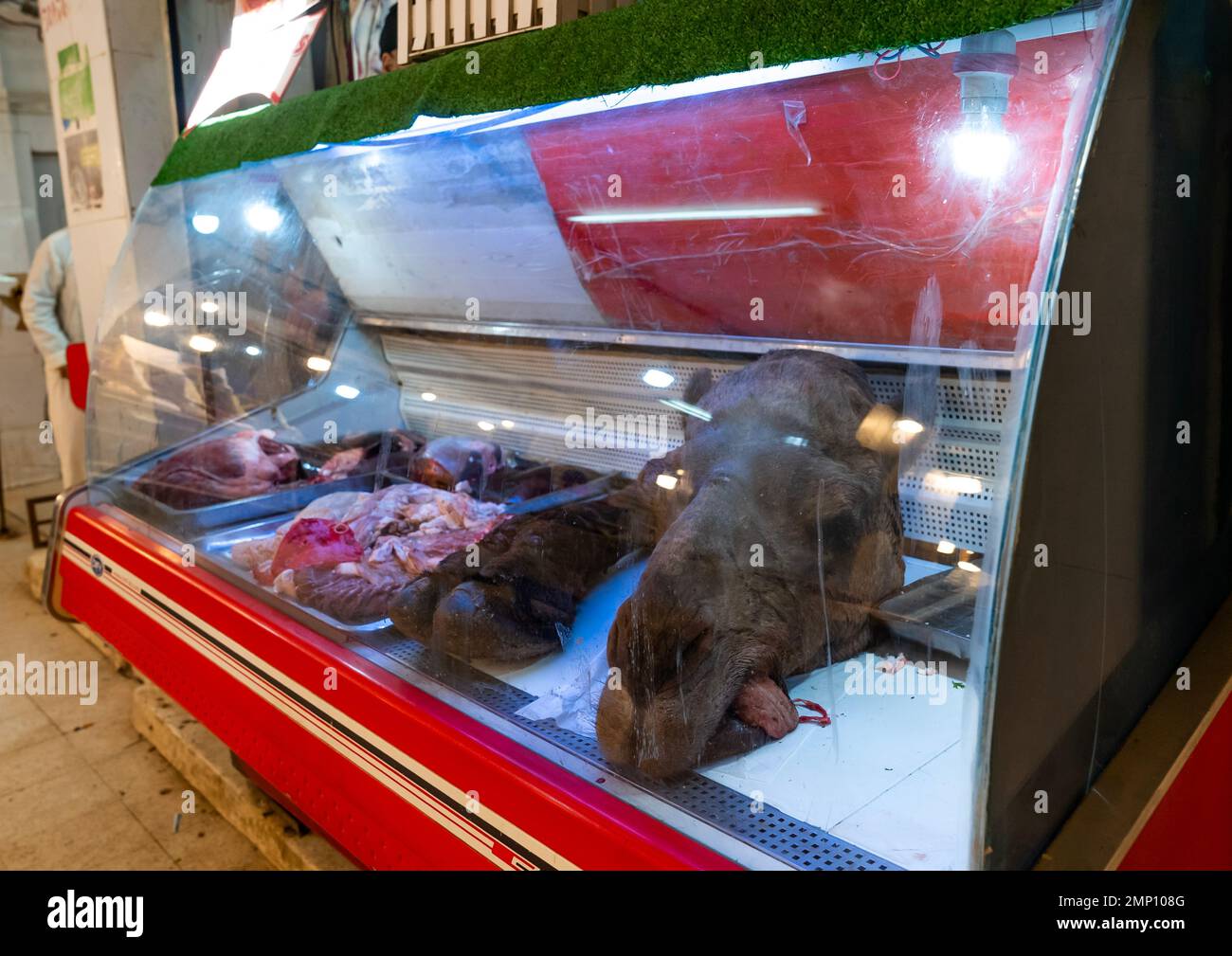 Carne di cammello in vendita sul mercato, Nord Africa, Ghardaia, Algeria Foto Stock