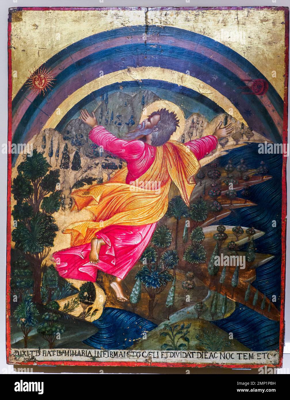 Il Creatore divide il giorno dalla notte, icona bizantina raffigurante una scena del Libro della Genesi 16th-17th ° secolo. Tempera on Panel - Galleria Regionale di Palazzo Bellomo, Ortigia - Siracusa, Sicilia, Italia Foto Stock