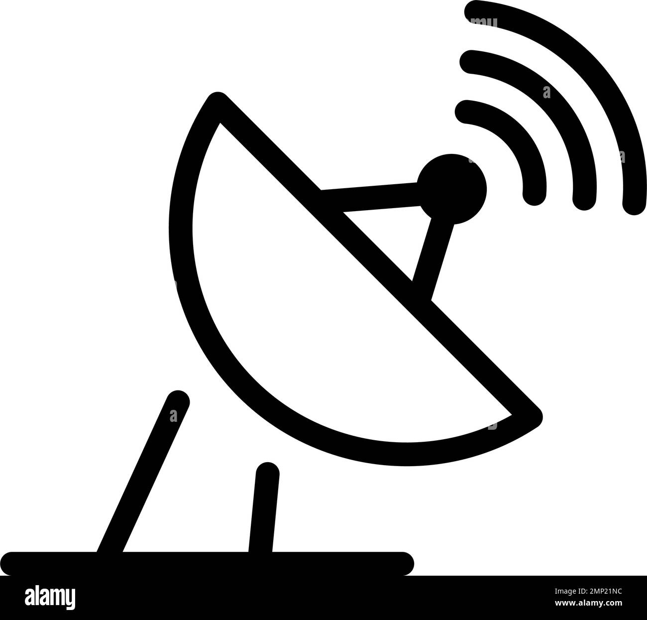 Semplice antenna parabolica e icona a onde radio. Vettore modificabile. Illustrazione Vettoriale