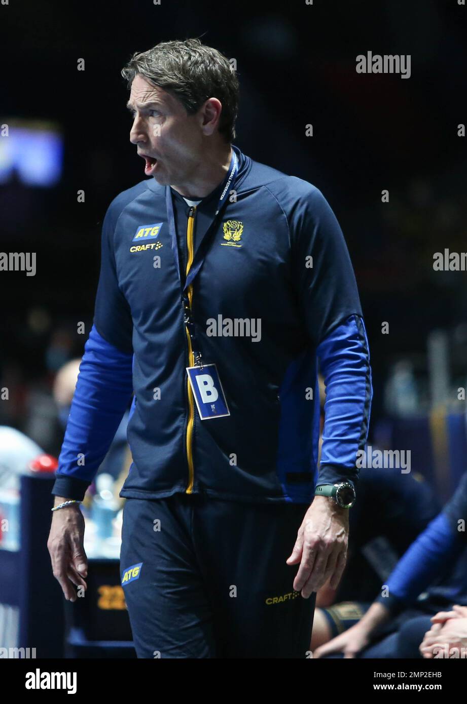 Allenatore Glen Solberg di Svezia durante la IHF Men's World Championship  2023, partite di qualificazione 3-4, Handball match tra Svezia e Spagna il  29 gennaio 2023 alle Tele2 Arena a Stoccolma, Svezia -