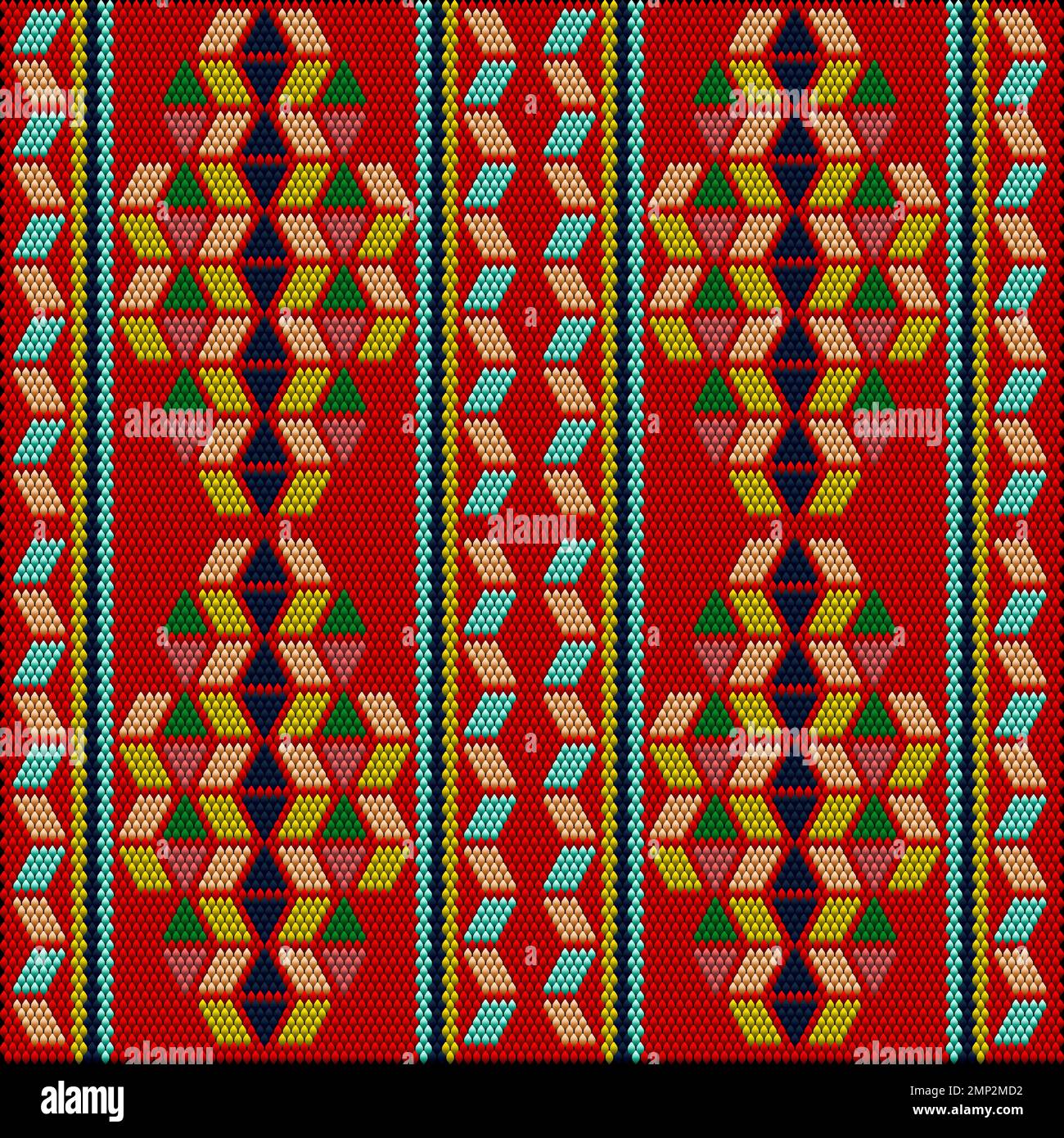 Motivo luminoso, multicolore, ornamento per feste e carnevali. Ornamento, mosaico, etnico, modello popolare. Illustrazione Vettoriale