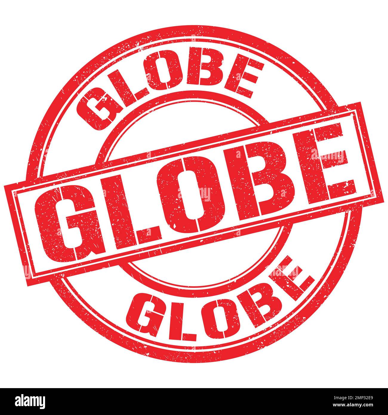 Testo DEL GLOBO scritto sul simbolo rosso del timbro rotondo Foto Stock