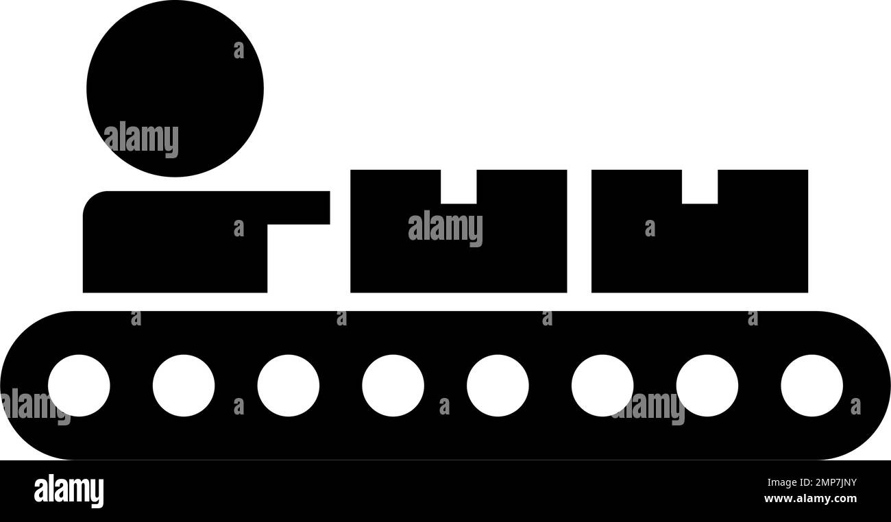 Icona della silhouette dell'operatore della linea di fabbrica. Lavoratore di fabbrica. Vettore modificabile. Illustrazione Vettoriale