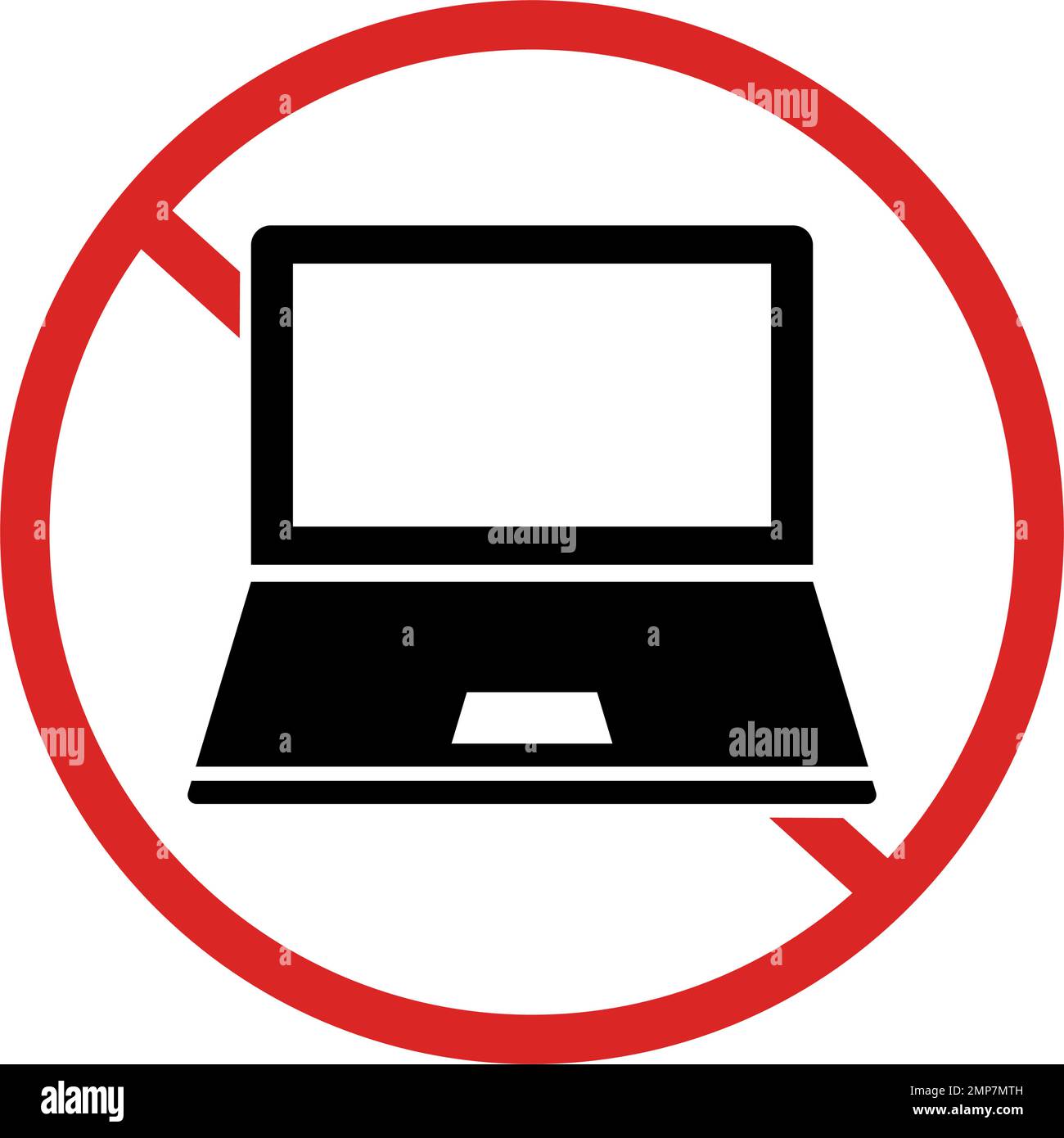 Icona vietato l'uso del notebook. Errore del portatile. Lavoro al computer vietato. Vettore modificabile. Illustrazione Vettoriale