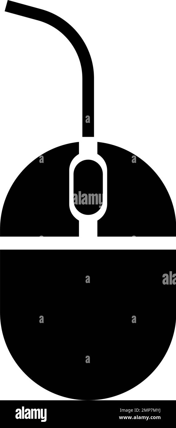 Icona della silhouette del mouse per computer cablato. Vettore modificabile. Illustrazione Vettoriale