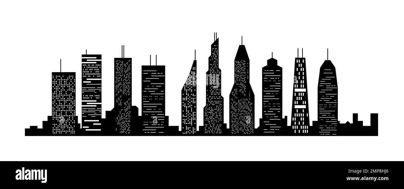 Generico isolato skyline della grande città. Progettazione di paesaggi urbani. Sfondo della città vettoriale. Illustrazione Vettoriale