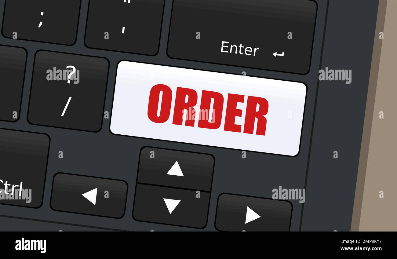 Pulsante speciale ordine. Illustrazione concettuale della tastiera del notebook. Servizi di consegna di cibo online e chiave di shopping online. Illustrazione Vettoriale