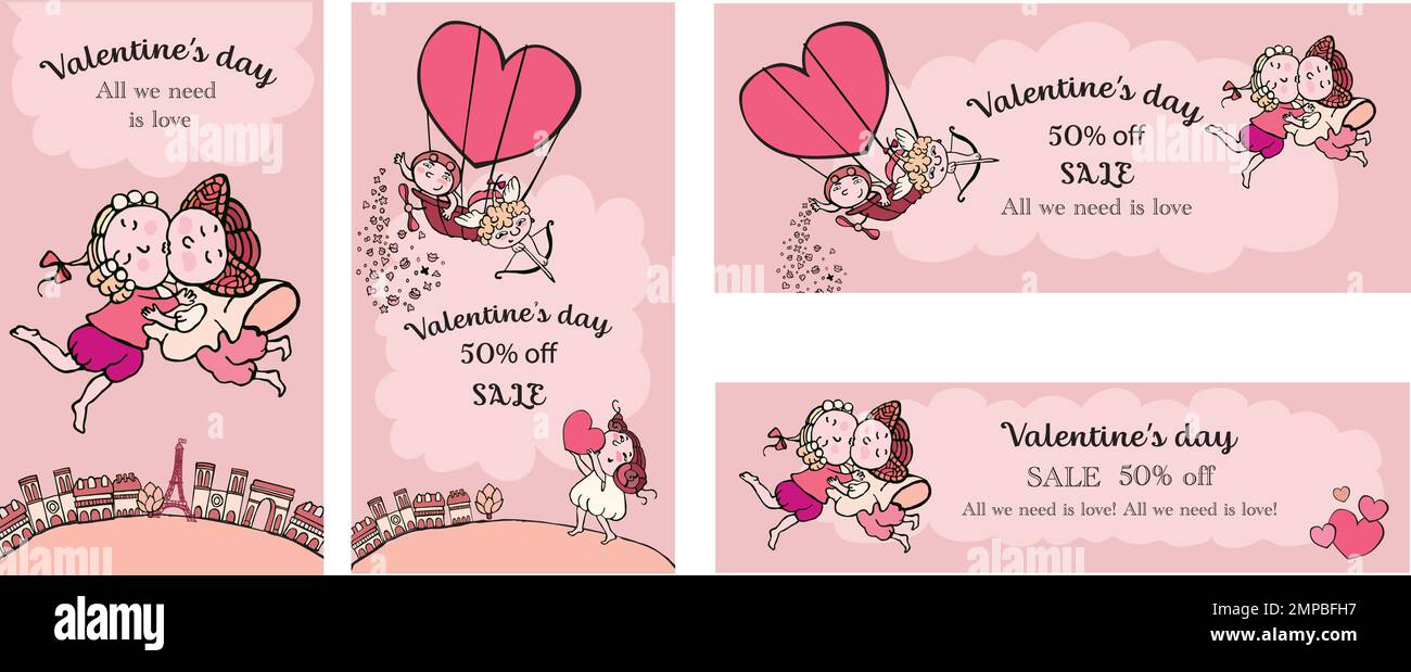 Bella modello romantico per i social media, scheda, banner, poster, lettera con gli amanti felici, coppia. Illustrazione vettoriale Illustrazione Vettoriale