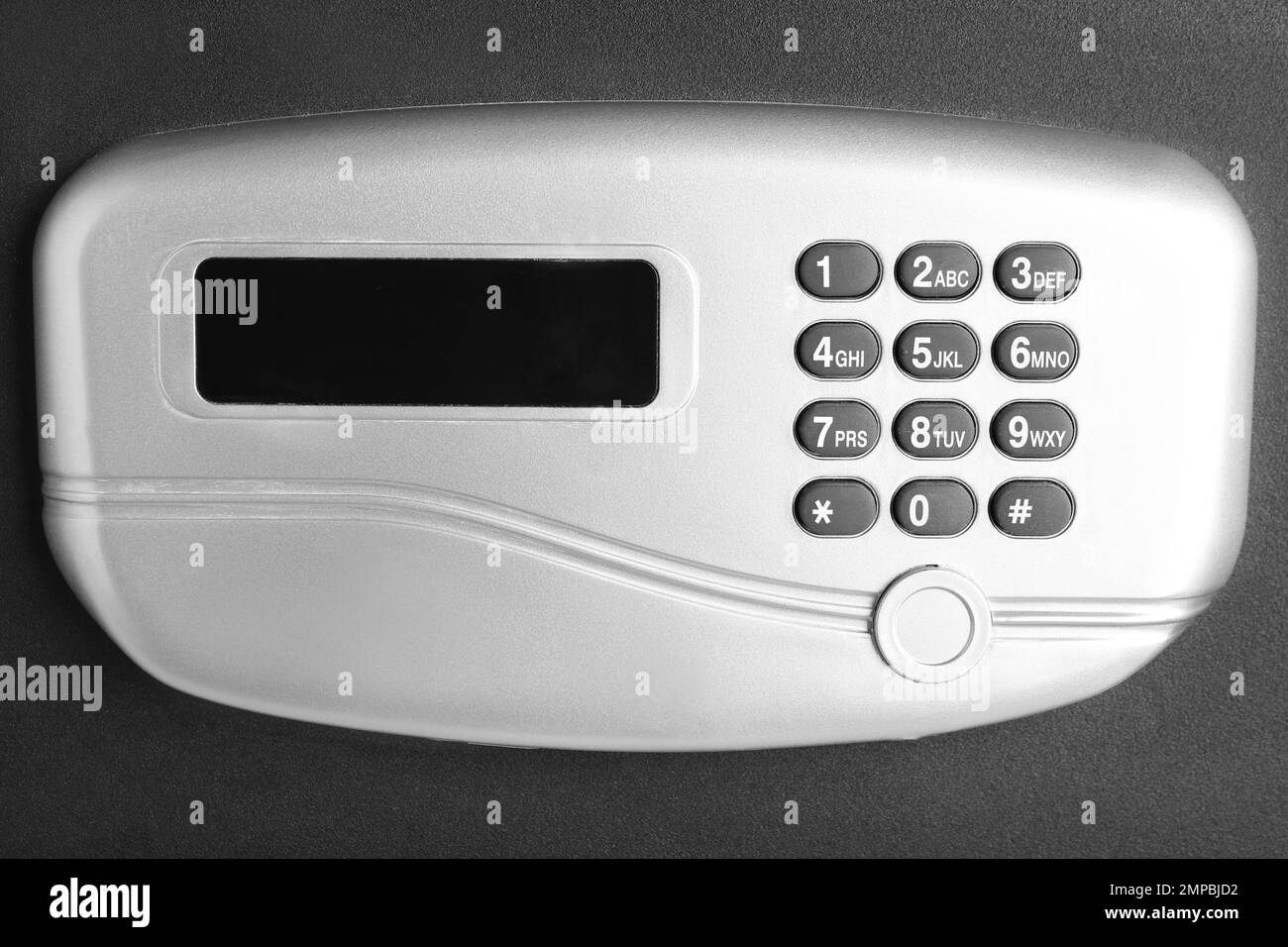 Cassetta di sicurezza in acciaio nero con serratura elettronica, primo piano Foto Stock